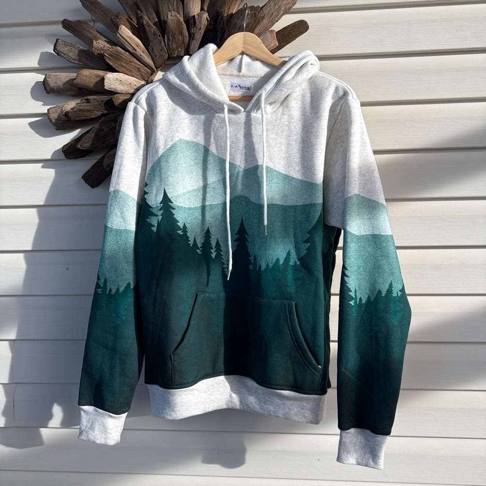 Green and light Grey Mountain Graphic Design Hoodie Boutique